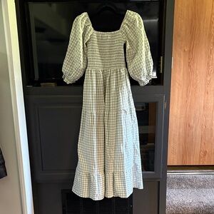 Gingham Checkered Dress with Puff Sleeves